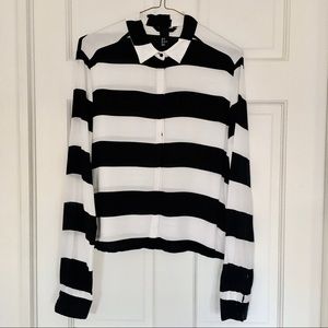 Cropped Button Down Shirt Black/White Stripe